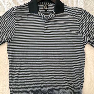 FootJoy Polo Shirt Black, Blue and White Classic Stripes